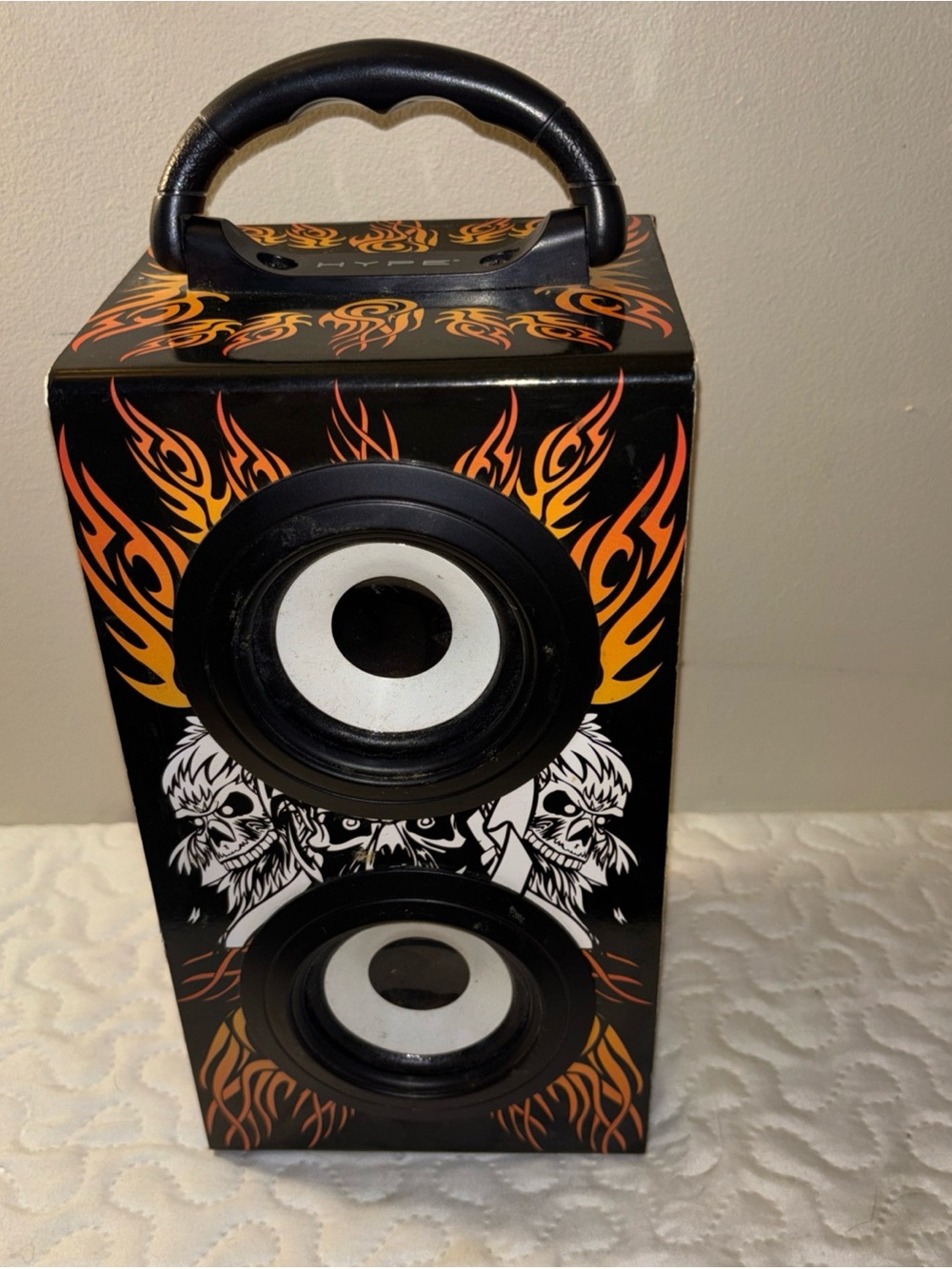 Hype Portable Bluetooth Speaker in Black with Orange Flame Graphics